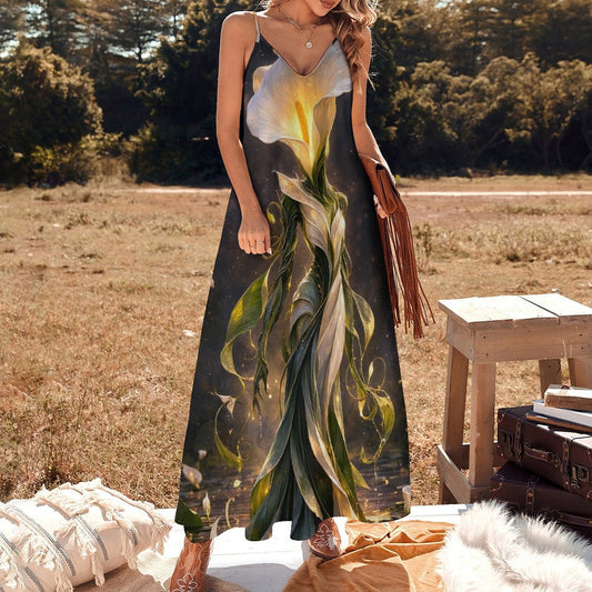 Plant Love Spaghetti Strap Ankle-Length Dress Calla Lily