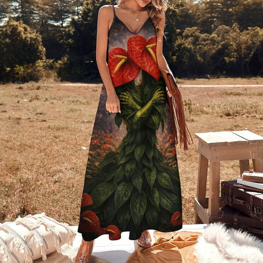 Plant Love Spaghetti Strap Ankle-Length Dress Anthurium