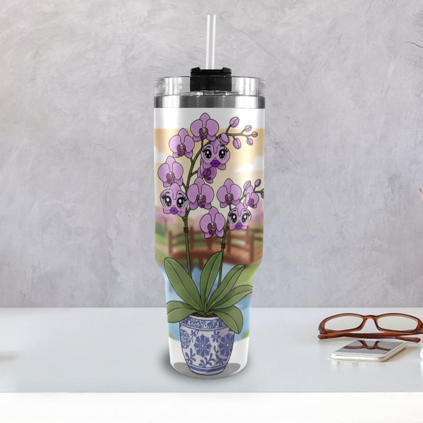 Plant Love Purple Orchid 40oz Stainless Steel Tumbler