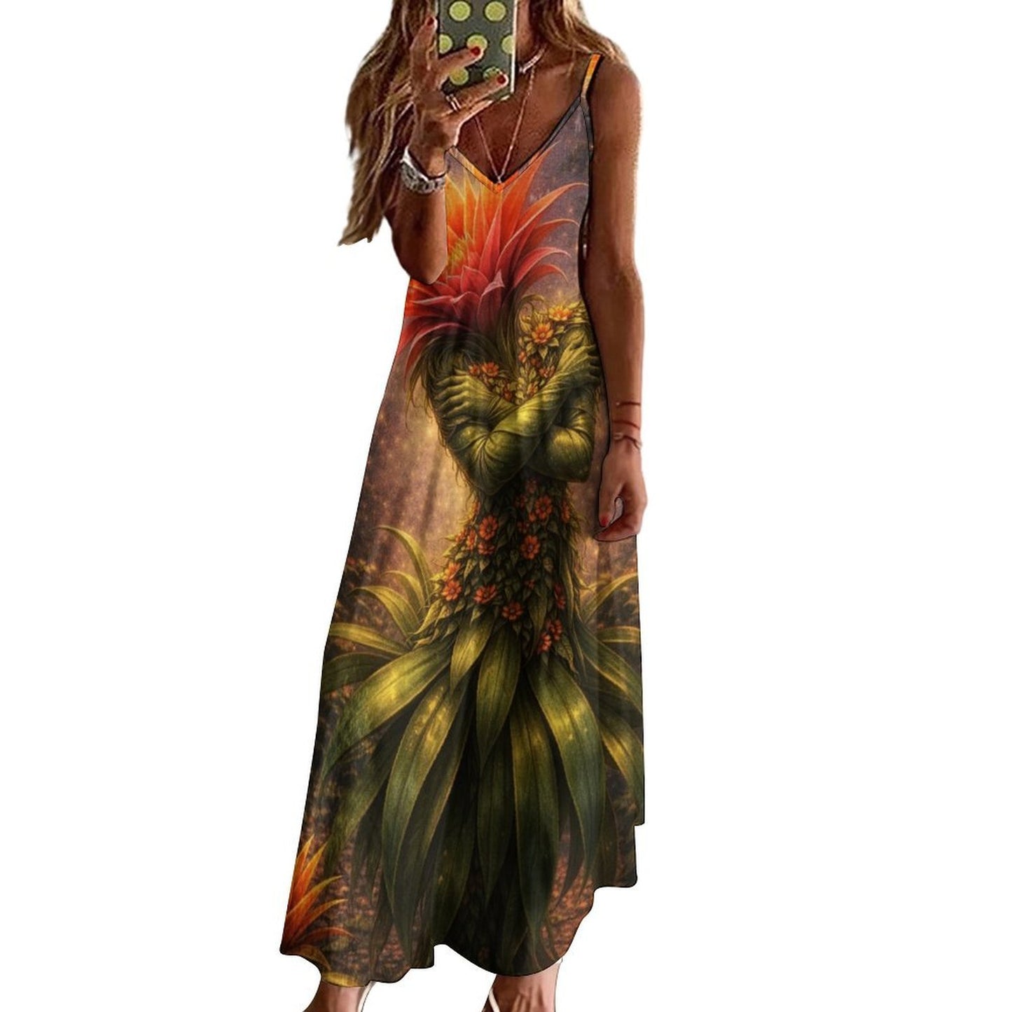 Plant Love Spaghetti Strap Ankle-Length Dress Bromeliad