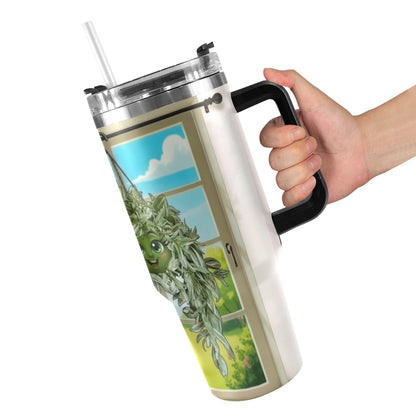 Plant Love Pistachio White Tradescantia 40oz Stainless Steeln Tumbler 40oz Tumbler with Black Handle
