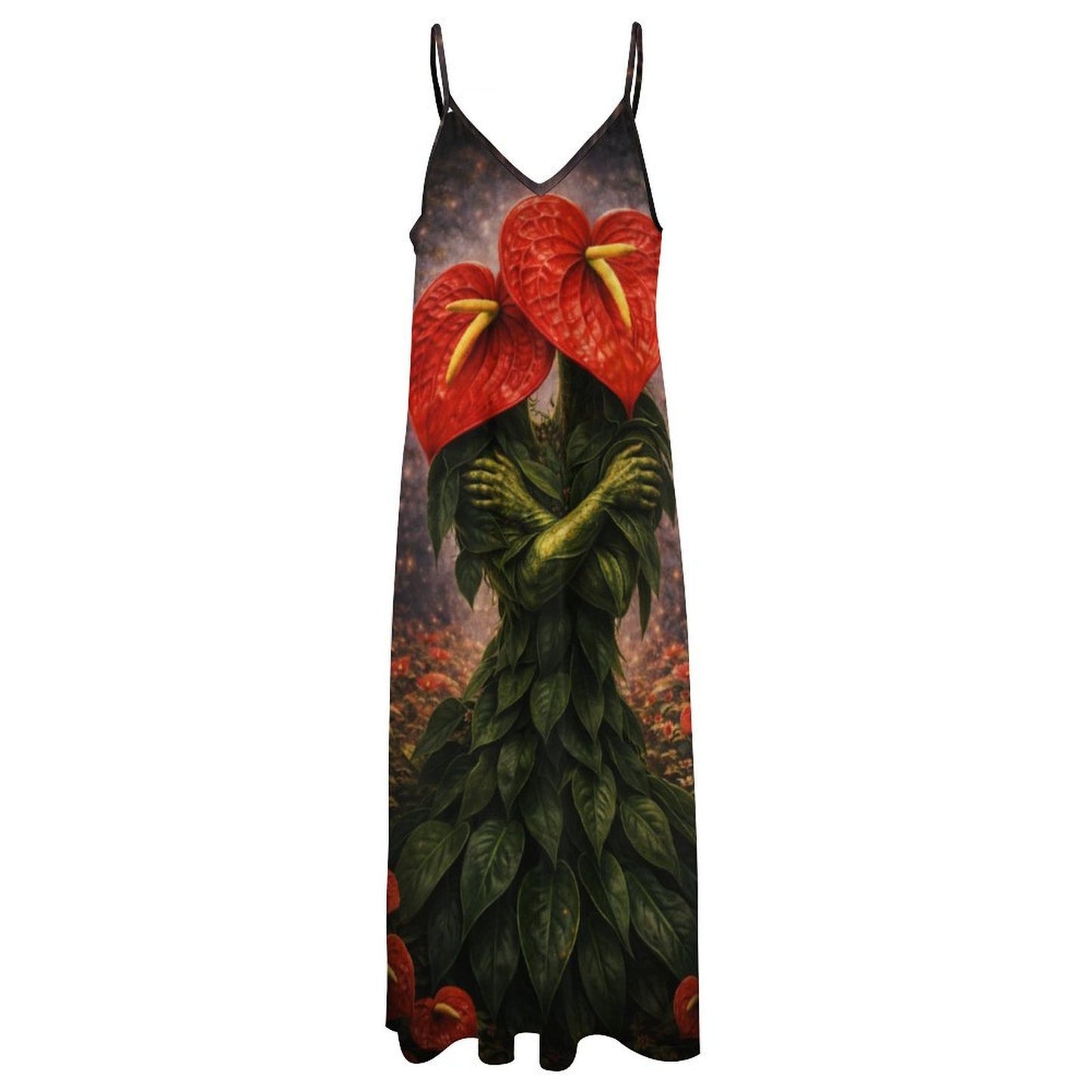 Plant Love Spaghetti Strap Ankle-Length Dress Anthurium