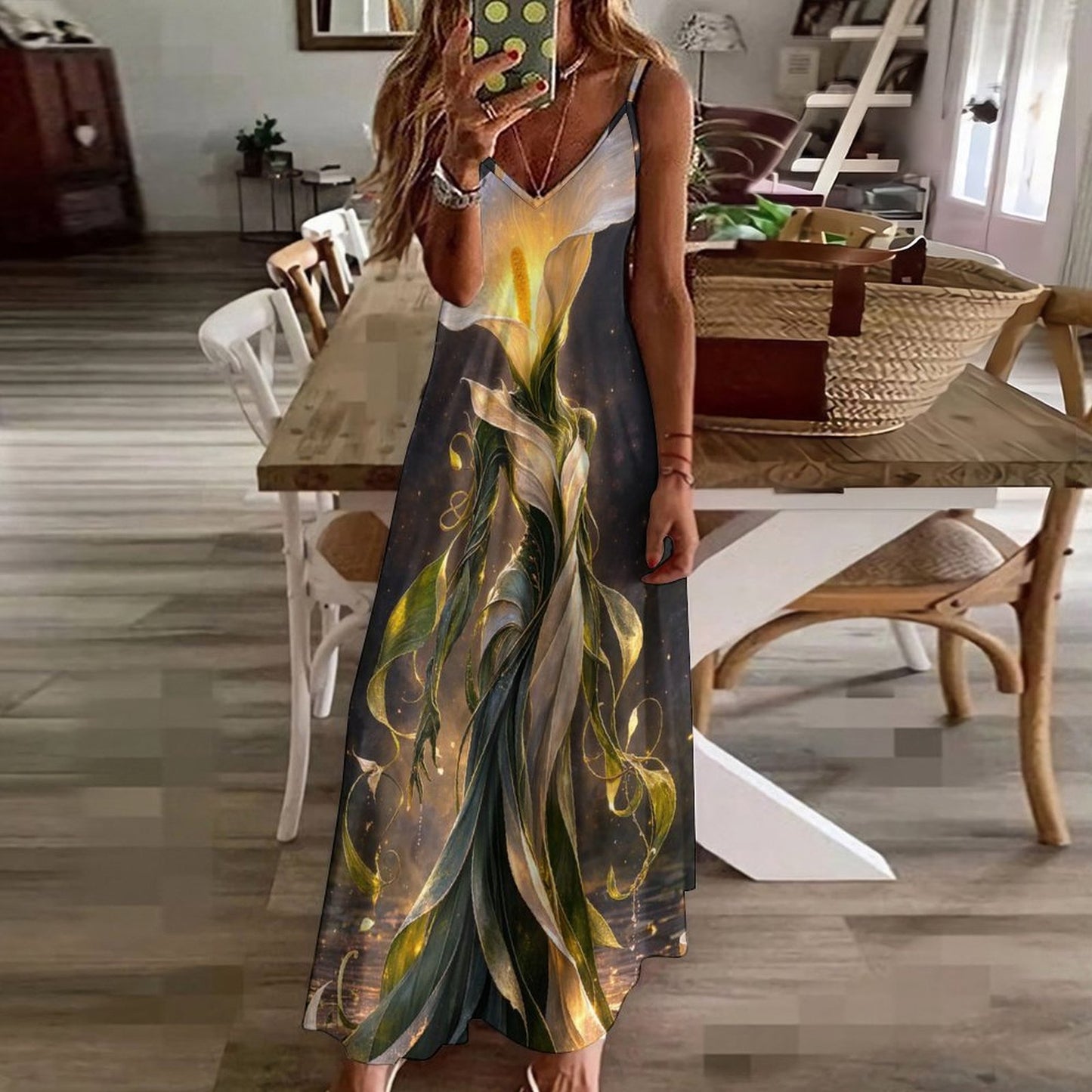 Plant Love Spaghetti Strap Ankle-Length Dress Calla Lily