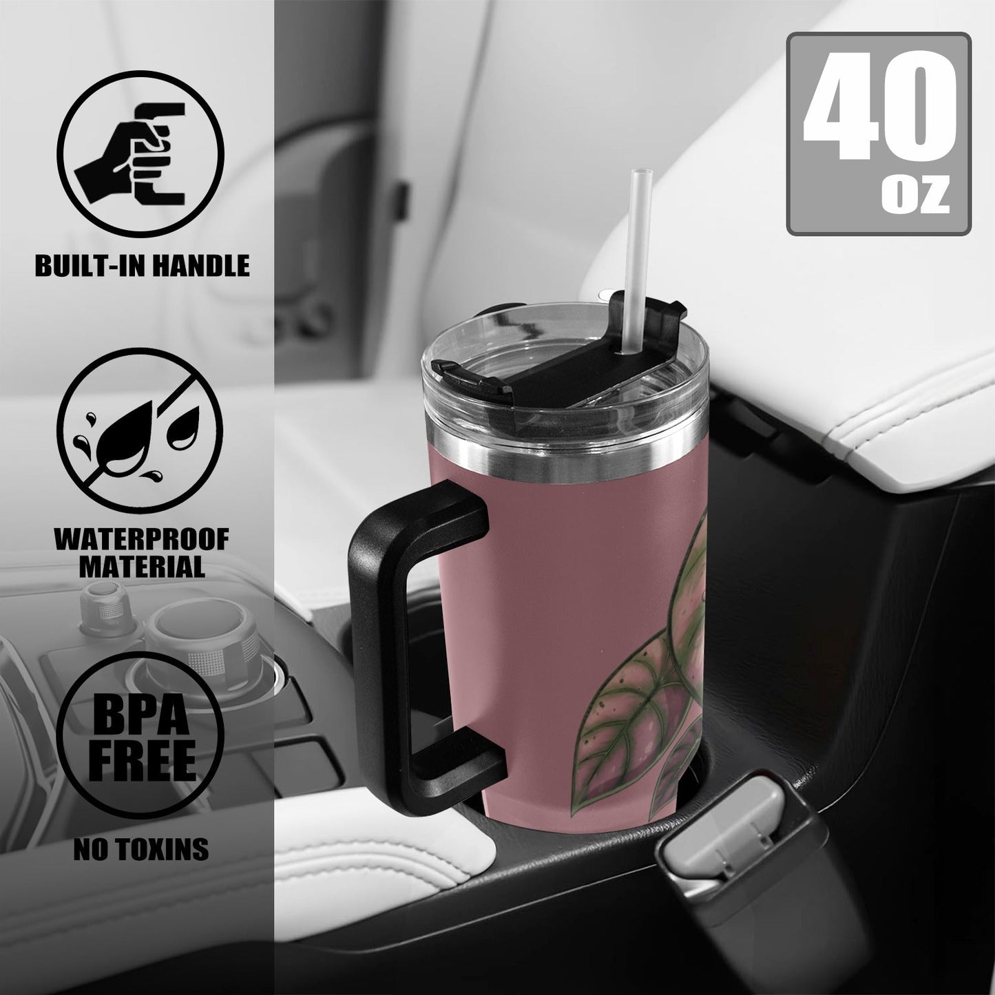 Plant Love Alocasia Pink Cuprea 40oz Stainless Steel Tumbler