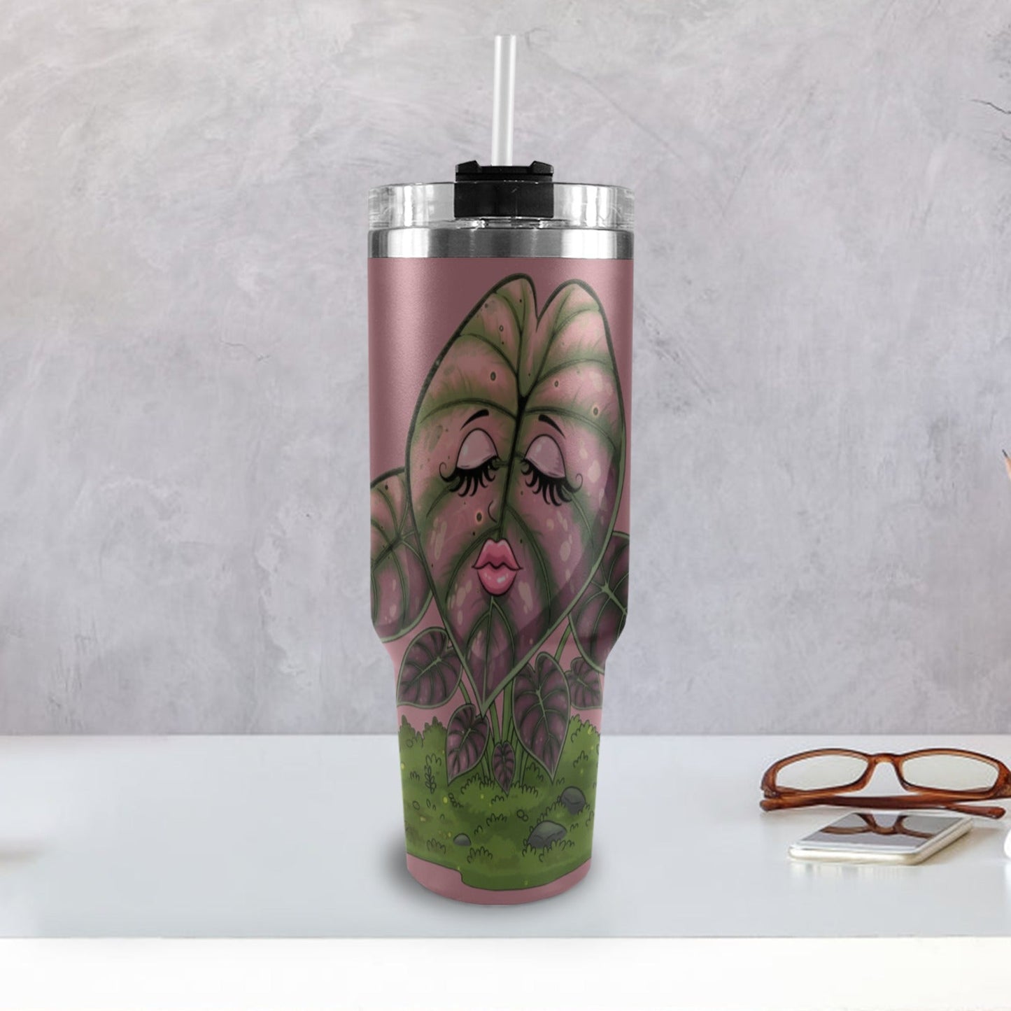 Plant Love Alocasia Pink Cuprea 40oz Stainless Steel Tumbler
