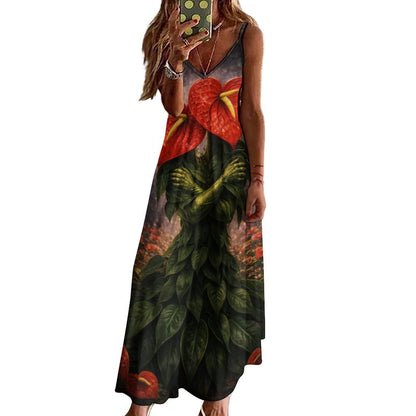 Plant Love Spaghetti Strap Ankle-Length Dress Anthurium