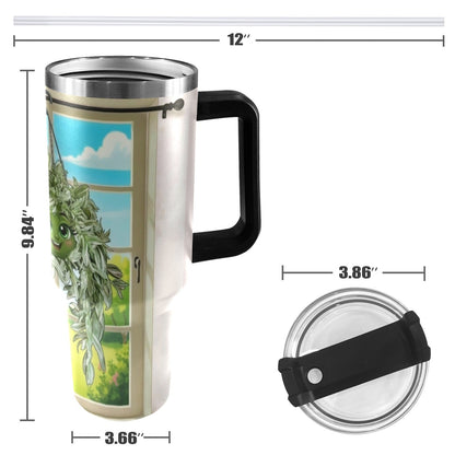 Plant Love Pistachio White Tradescantia 40oz Stainless Steeln Tumbler 40oz Tumbler with Black Handle