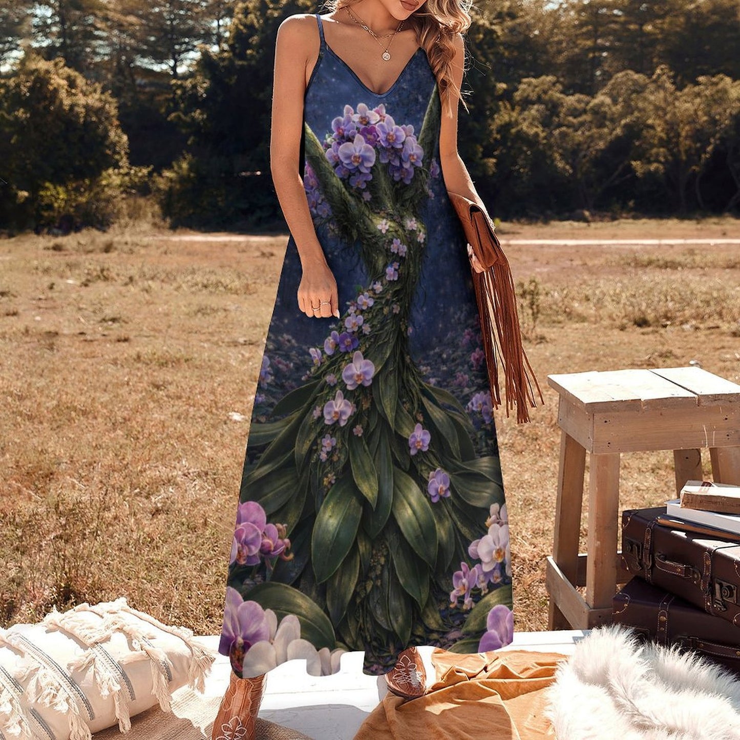 Plant Love Spaghetti Strap Ankle-Length Dress Bird of Paradise