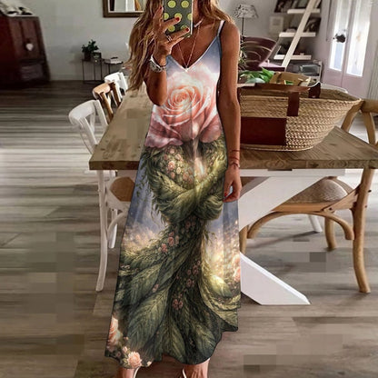 Plant Love Spaghetti Strap Ankle-Length Dress Rose