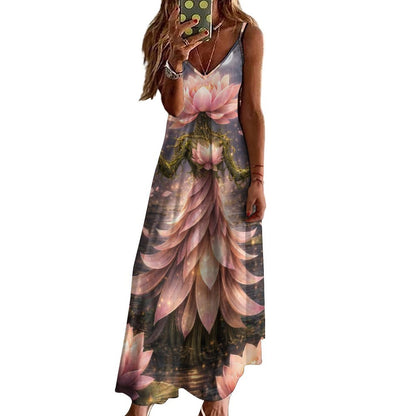 Plant Love Spaghetti Strap Ankle-Length Dress Lotus