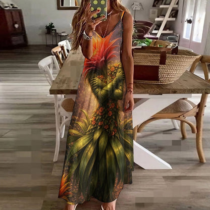 Plant Love Spaghetti Strap Ankle-Length Dress Bromeliad