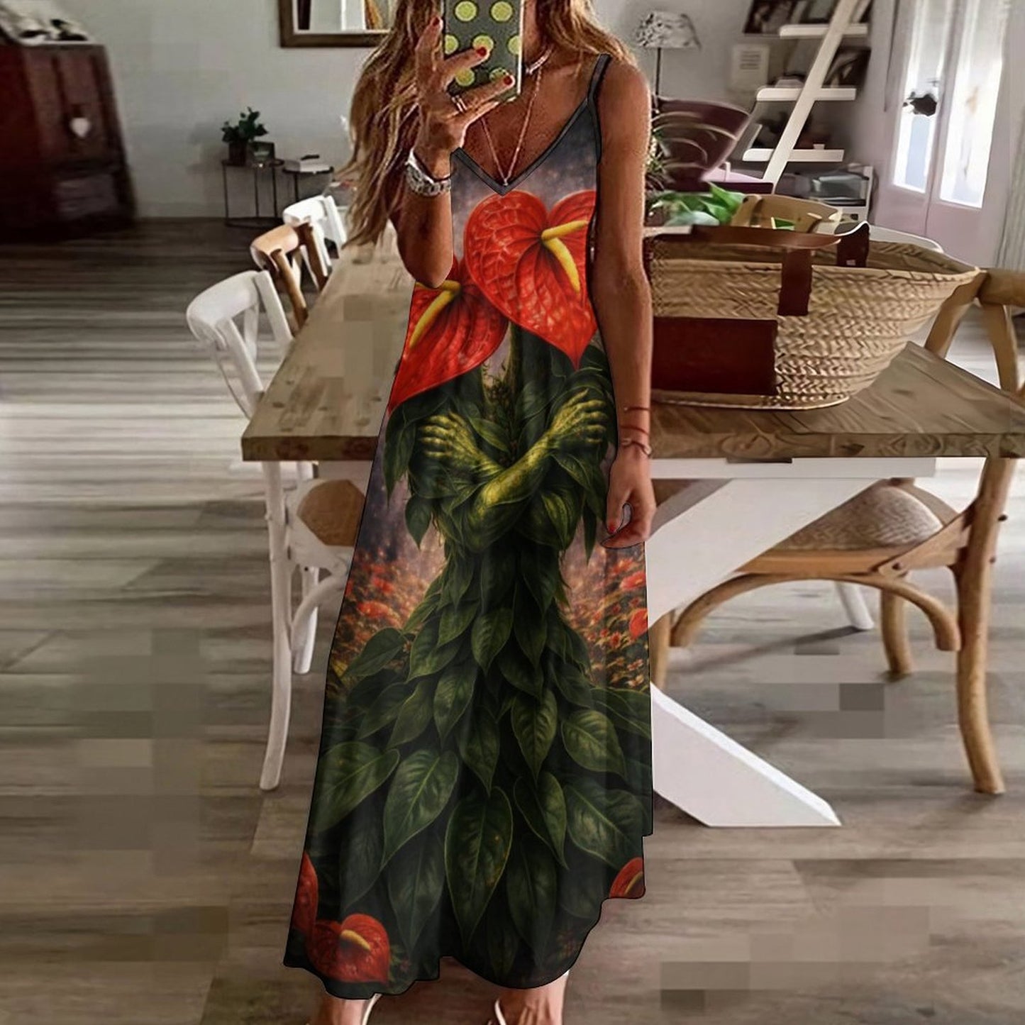 Plant Love Spaghetti Strap Ankle-Length Dress Anthurium