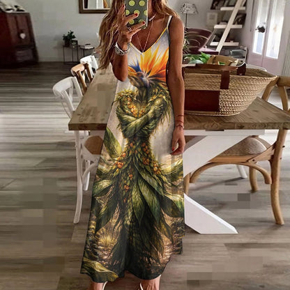 Plant Love Spaghetti Strap Ankle-Length Dress Bird of Paradise