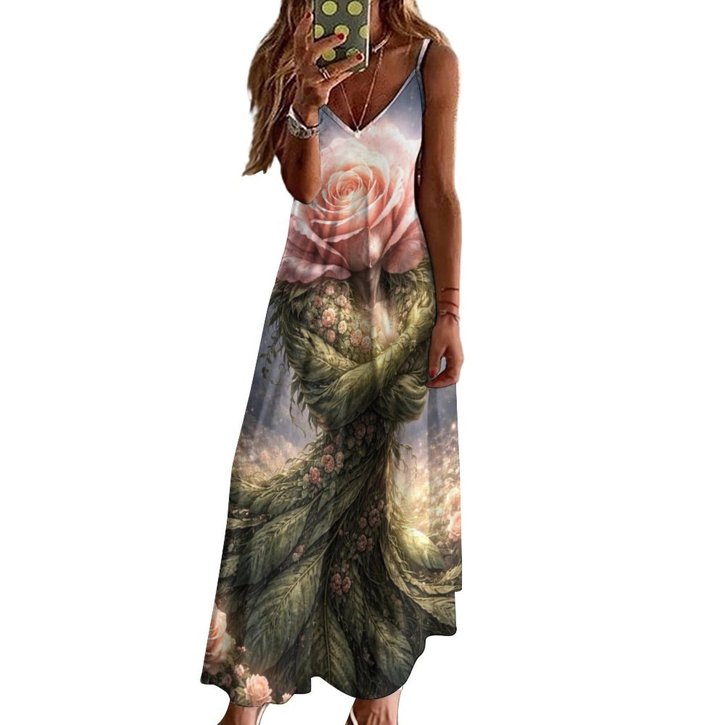 Plant Love Spaghetti Strap Ankle-Length Dress Rose
