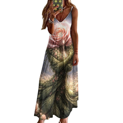 Plant Love Spaghetti Strap Ankle-Length Dress Rose