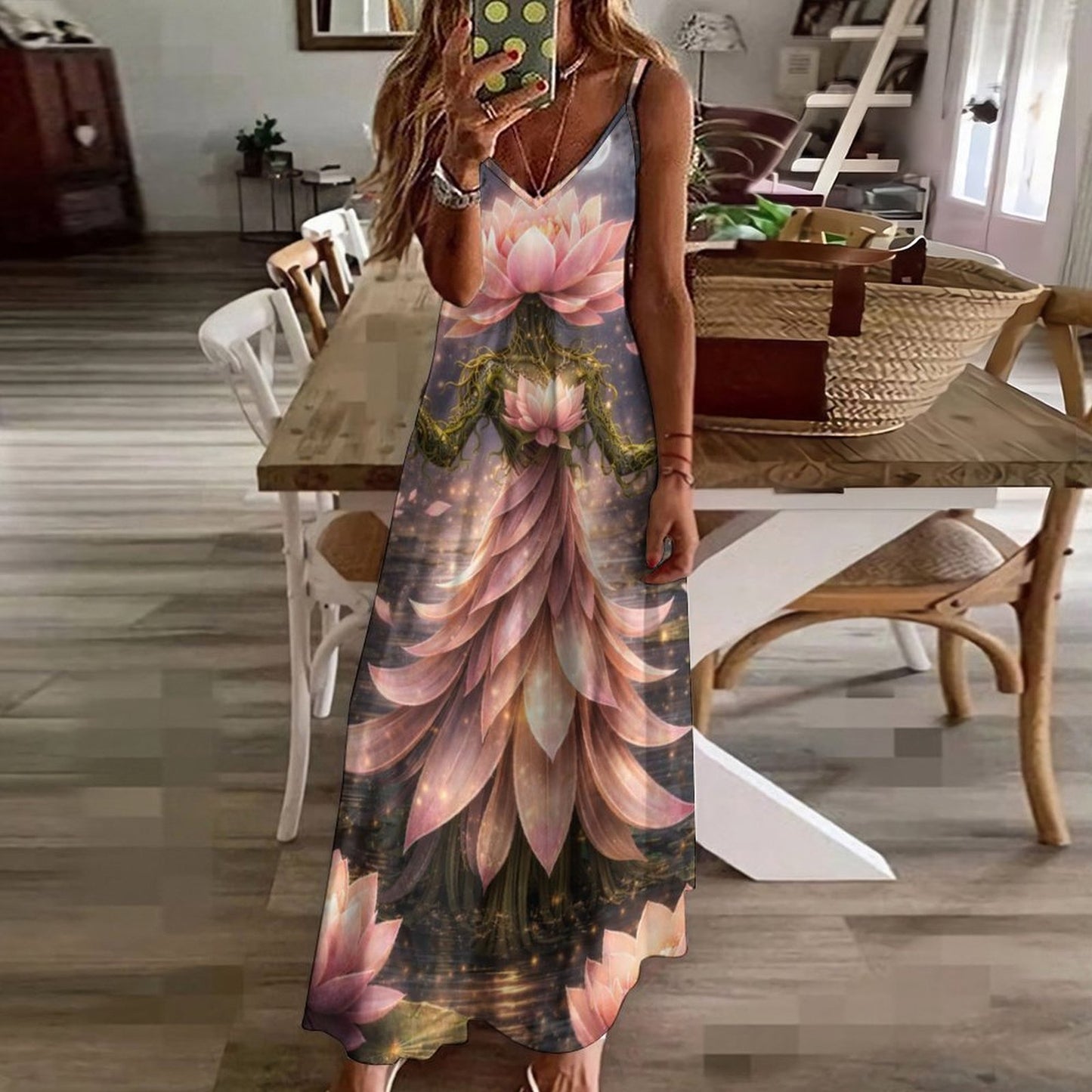 Plant Love Spaghetti Strap Ankle-Length Dress Lotus