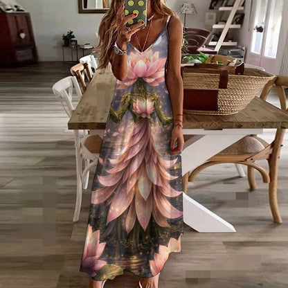 Plant Love Spaghetti Strap Ankle-Length Dress Lotus