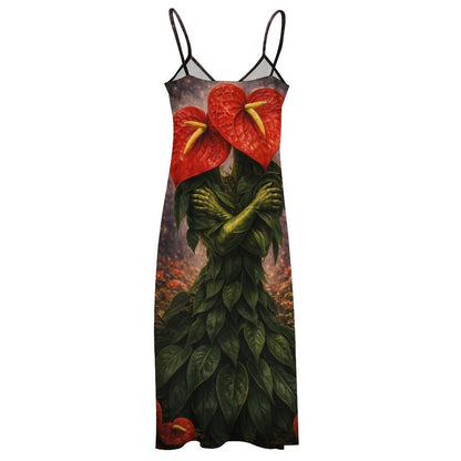 Plant Love Spaghetti Strap Ankle-Length Dress Anthurium