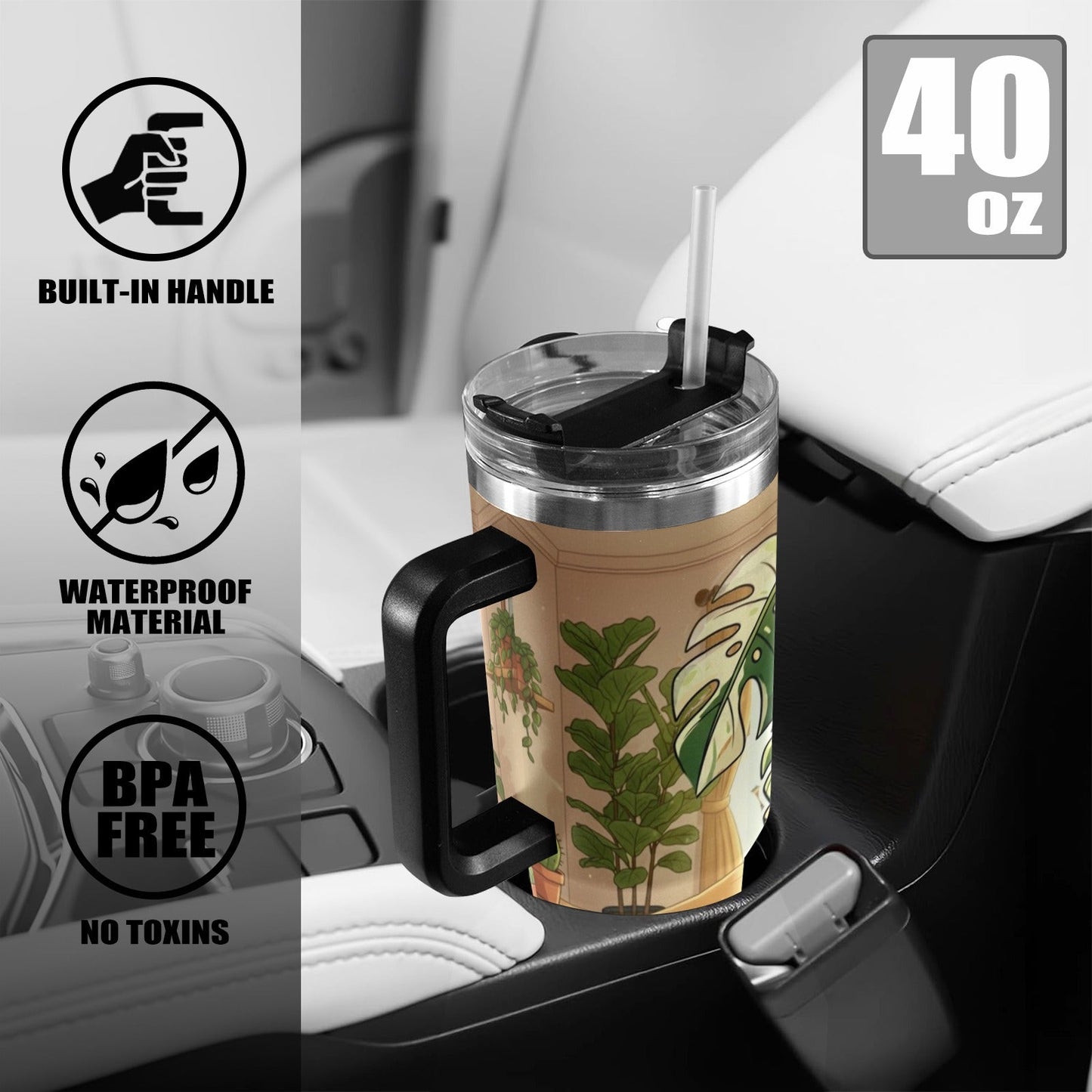 Plant Love Monstera Albo 40oz Stainless Steel Tumbler